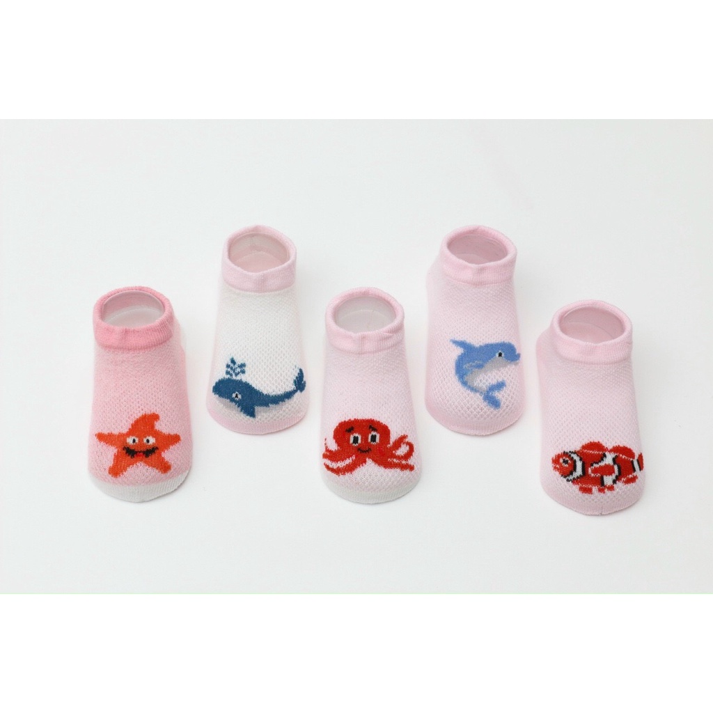 Tất lưới sơ sinh, combo 5 đôi tất vớ lưới mùa hè cho bé thoáng khí mềm mại họa tiết đáng yêu