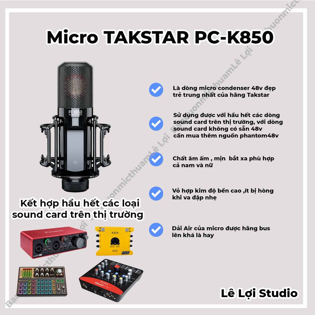 Mic Thu Âm Micro Livestream Trọn Bộ Focusrite Solo Gen 3 & Mic TAKSTAR PC K850 ⚡BH 1 NĂM⚡ Thu Âm Điện Thoại