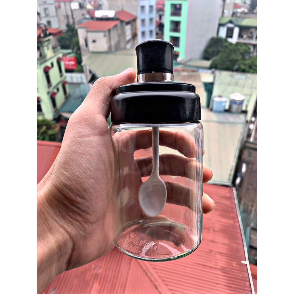 Lọ Đựng Gia Vị, Dầu ăn,Nước Chấm Bằng Thủy Tinh Trong Suốt Kèm Muỗng Tiện Lợi siêu hữu ích
