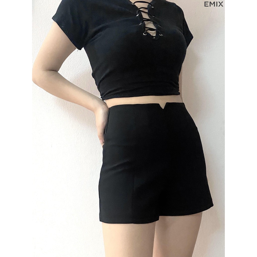 Quần sooc vải cạp cao xẻ EMIX | BigBuy360 - bigbuy360.vn