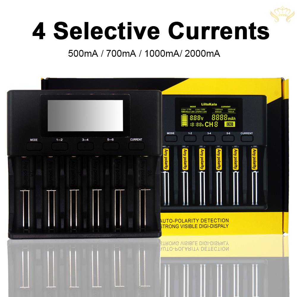 New  LiitoKala Lii-S6 Battery Charger 6 Slots 4 Currents Auto-Polarity Detect for 18650 26650 21700 32650 AA AAA Batteries