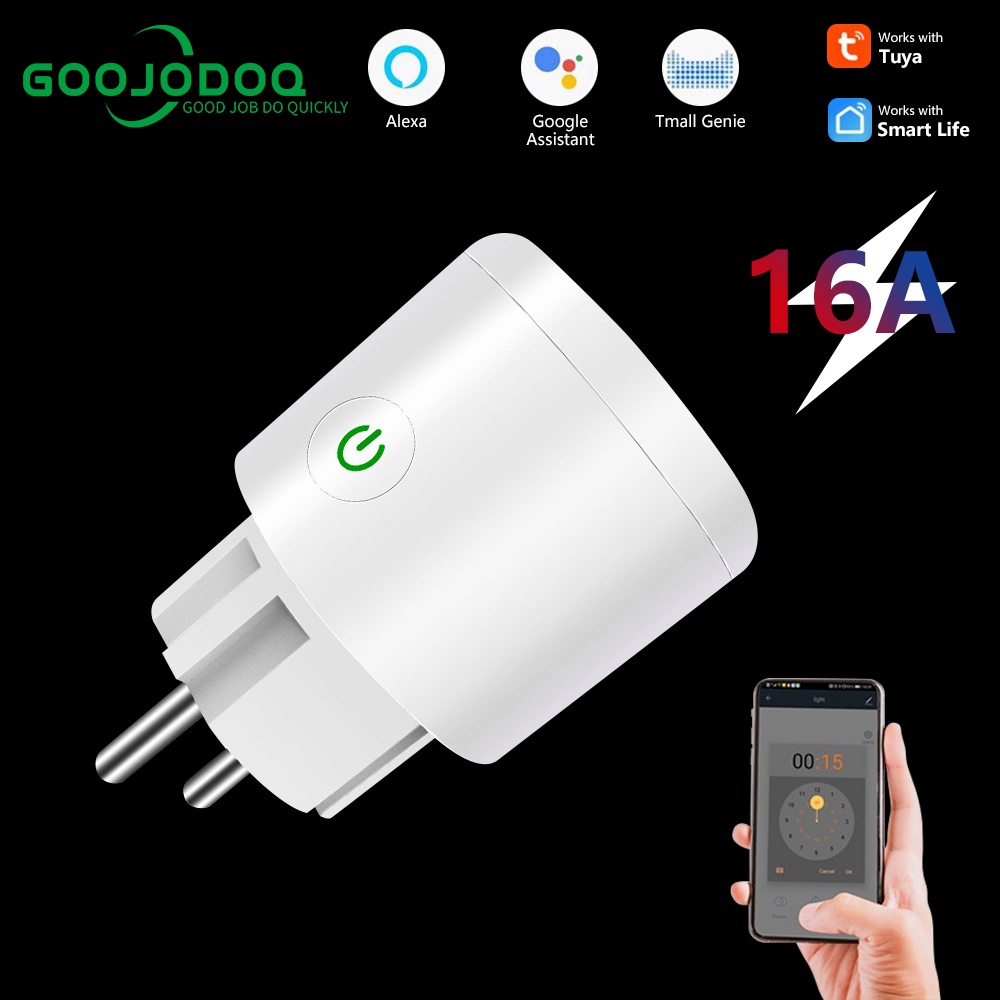 Ổ cắm điện Goojodoq 16A wifi thông minh đầu ra US UK EU dùng ở Thái và Philippin ứng dụng Tuya cho trợ lý Alexa Google