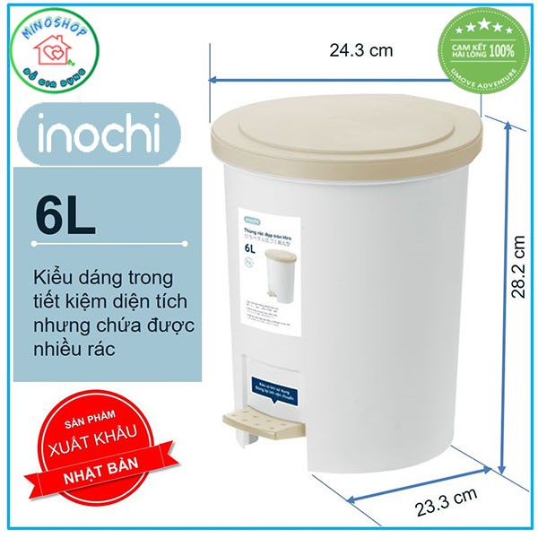 Thùng Rác Đạp Chân Nắp Tròn INOCHI Cao Cấp, Thùng Đựng Rác Văn Phòng, Gia Đình Nắp Tròn 6L 12L