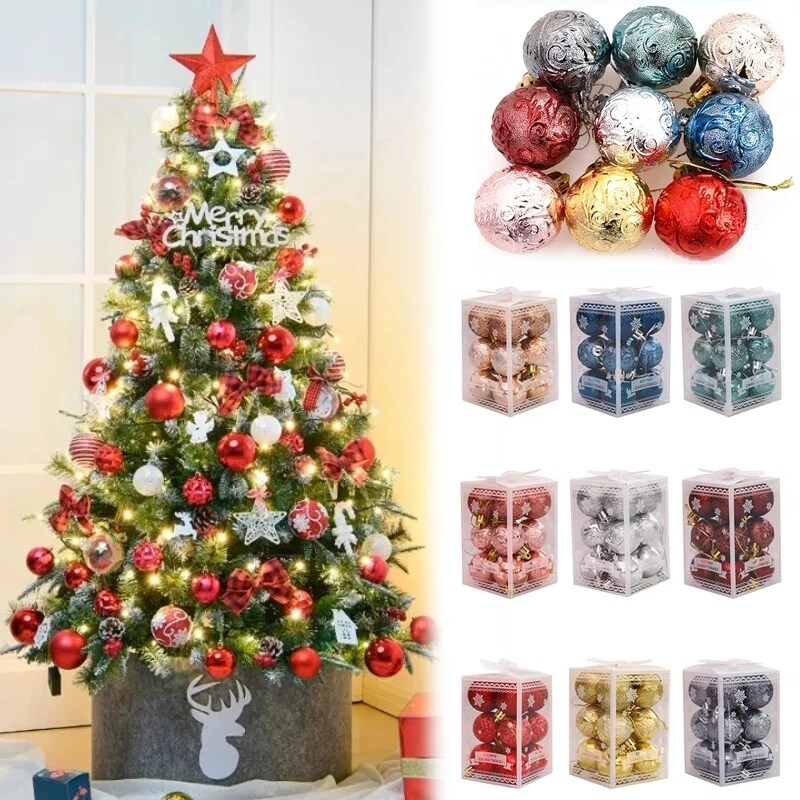 Hộp 12 quả châu cỡ 4cm nhiều màu sắc trang trí cây thông giáng sinh