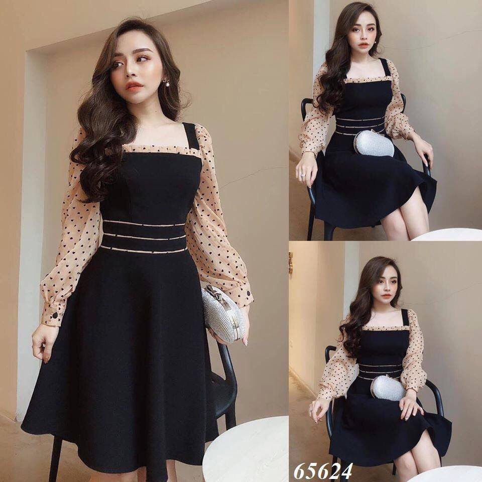 ĐẦM XÒE DỰ TIỆC PHỐI TAY VOAN DÀI TAY CHẤM BI SIÊU XINH