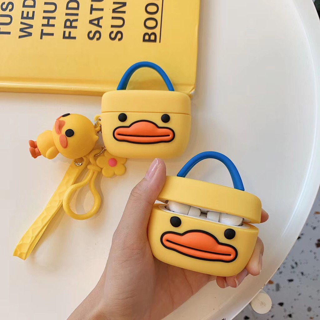 AirPods Pro Case Little Yellow Duck 3d doll Keychian Funny Big Mouth Motif Casing AirPods 3 Apple Airpod Silicone Cover