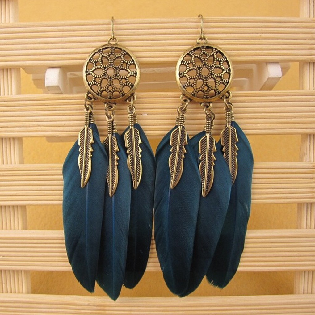 Hoa tai dreamcatcher đính lông vũ phong cách Bohemian