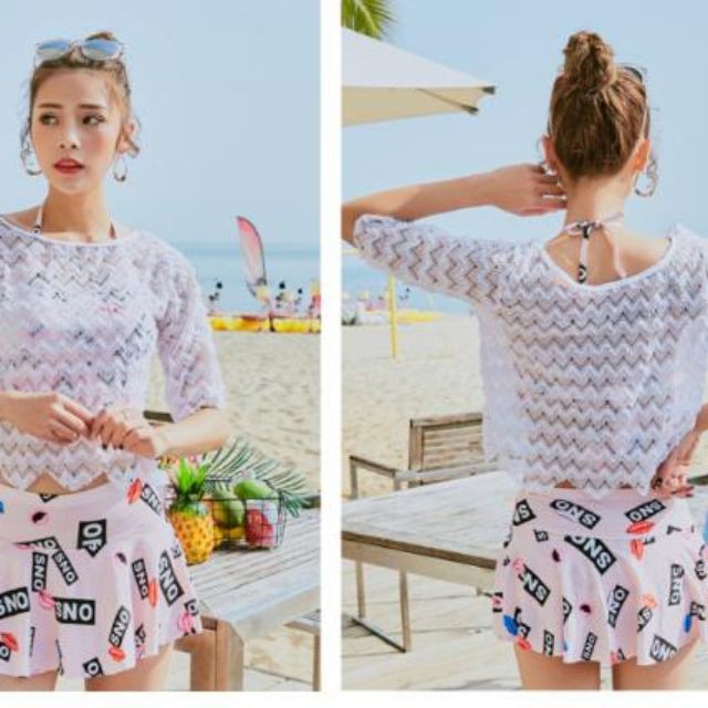 SÉT COMBO 3 MÓN + ÁO REN NGOÀI + SÉT ÁO BƠI + QUẦN VÁY HỒNG HỌA TIẾT HÀNG NHẬP -Hàng nhập khẩu | BigBuy360 - bigbuy360.vn