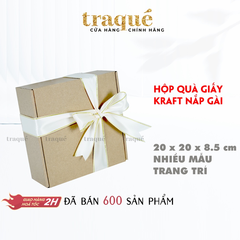 [Hộp nắp gài - 7 mẫu hoa trang trí] Hộp quà tặng giấy Kraft thân thiện môi trường - kèm giấy lót và dây thừng trang trí