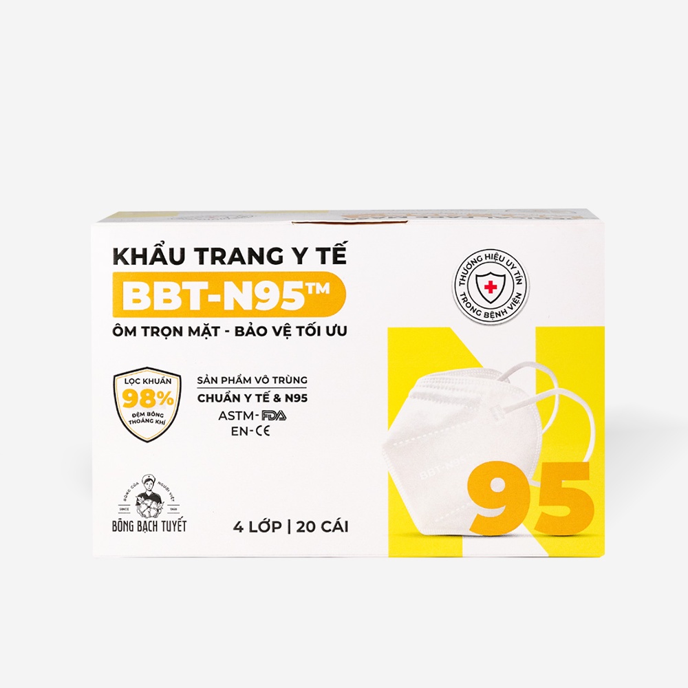 Combo 6 Hộp Khẩu Trang Bông Bạch Tuyết N95 - Trắng (20 cái/hộp)