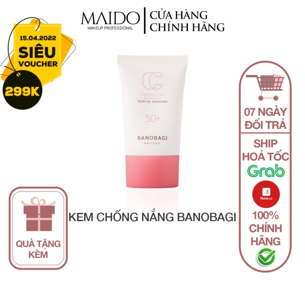 Kem Chống Nắng Nâng Tông BANOBAGI Calming Care Tone Up Sunscreen 40ml SPF 50+ PA+++ MAIDO COSMETICS