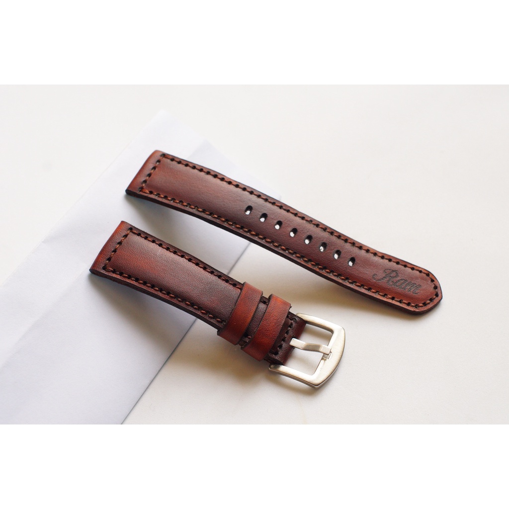 Dây Đồng Hồ Da Bò RAM Leather Italia Vegtan Màu Mahogany Bền Đẹp