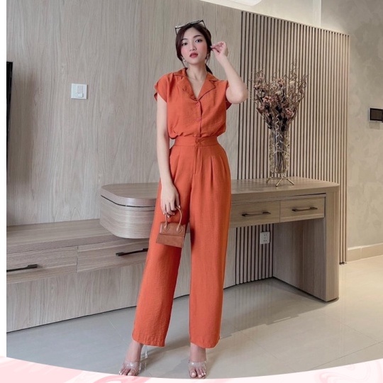 Đồ nữ thời trang công sở, set bộ đũi cổ sơ mi tay dơi quần ống suông, bộ quần dài áo vest đi chơi sang trọng,thanh lịch