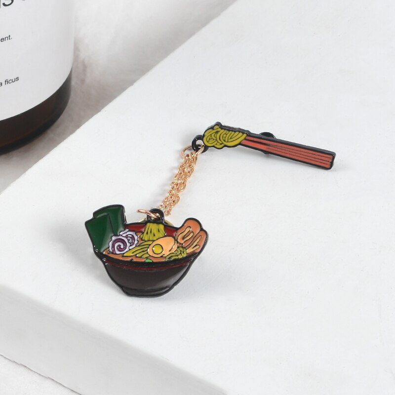 Ghim cài áo QIHE JEWELRY hình tô mì ramen hoạt hình sáng tạo dễ thương