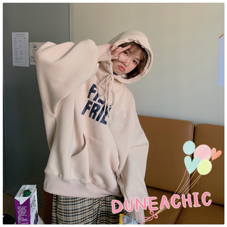 DUNEA Áo Hoodie Dáng Rộng Bằng Lông Cừu Dày Phong Cách Retro Dành Cho Nữ