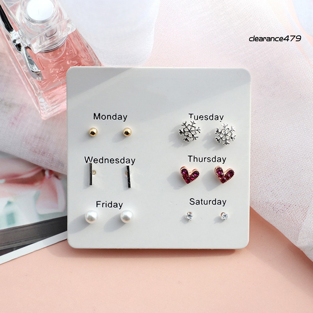 Set 6 Khuyên Tai Hình Trái Tim / Lông Vũ / Bông Tuyết Thời Trang Cho Nữ