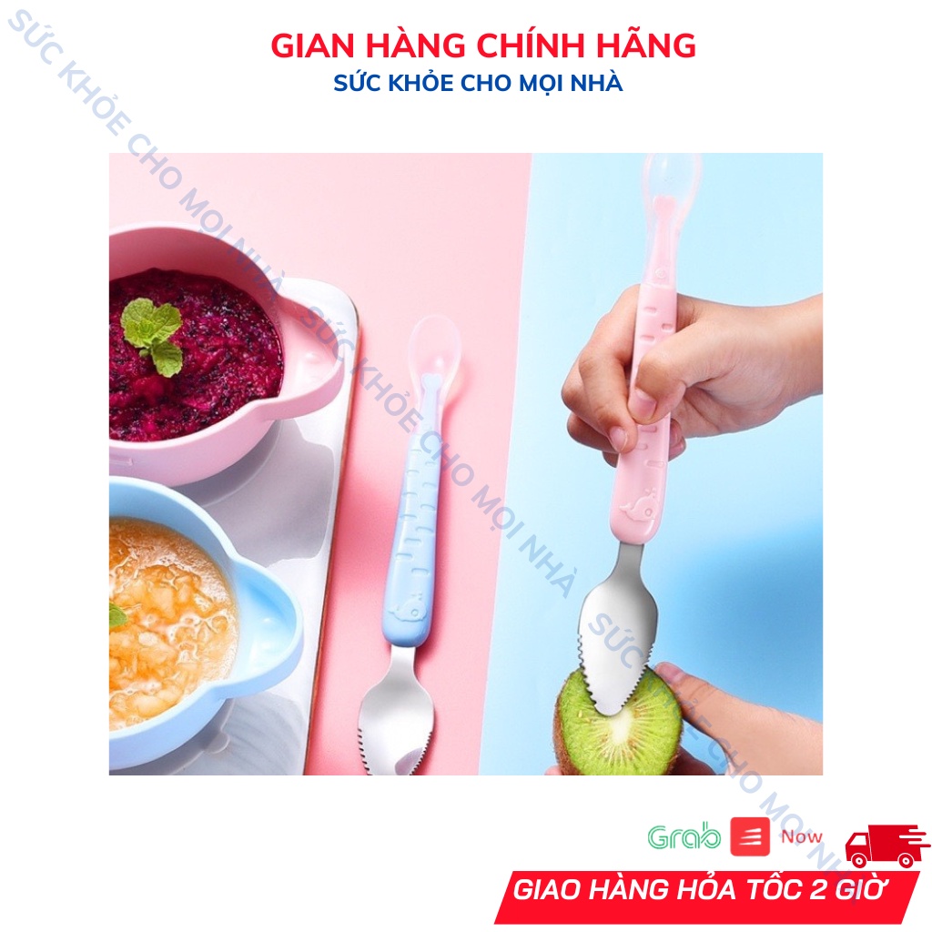 Thìa Nạo Kichilachi Hoa Quả 2 Đầu Inox Và Silicon Cho Bé Kèm Hộp Đựng An Toàn Vệ Sinh