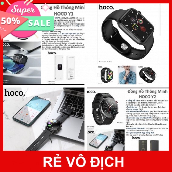 [5❤️][FREESHIP] ĐỒNG HỒ THÔNG MINH HOCO Y1, Y2 CHÍNH HÃNG [HCM]