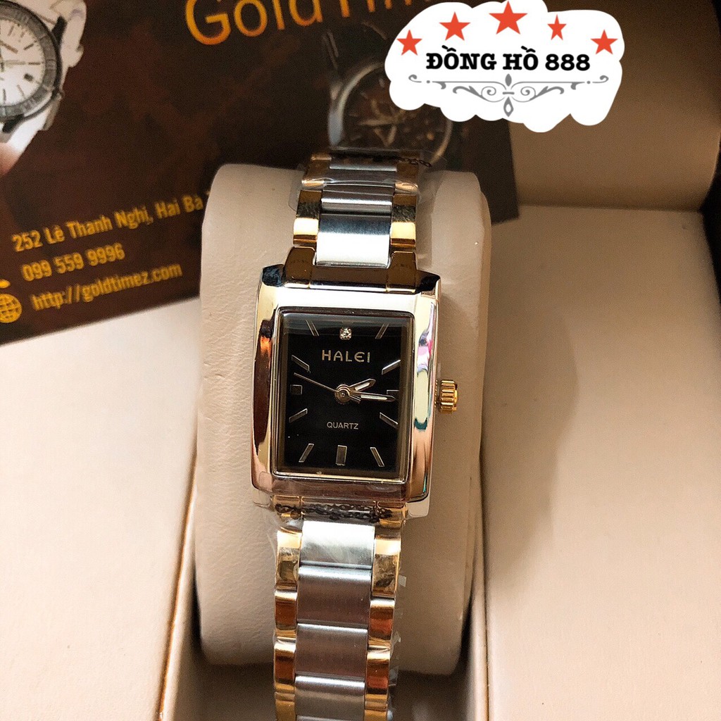 Đồng hồ nữ HALEI máy Nhật chính hãng dây đờ mi mặt vuông đen thép kim loại không gỉ không bay màu chống nước tuyệt đối | BigBuy360 - bigbuy360.vn