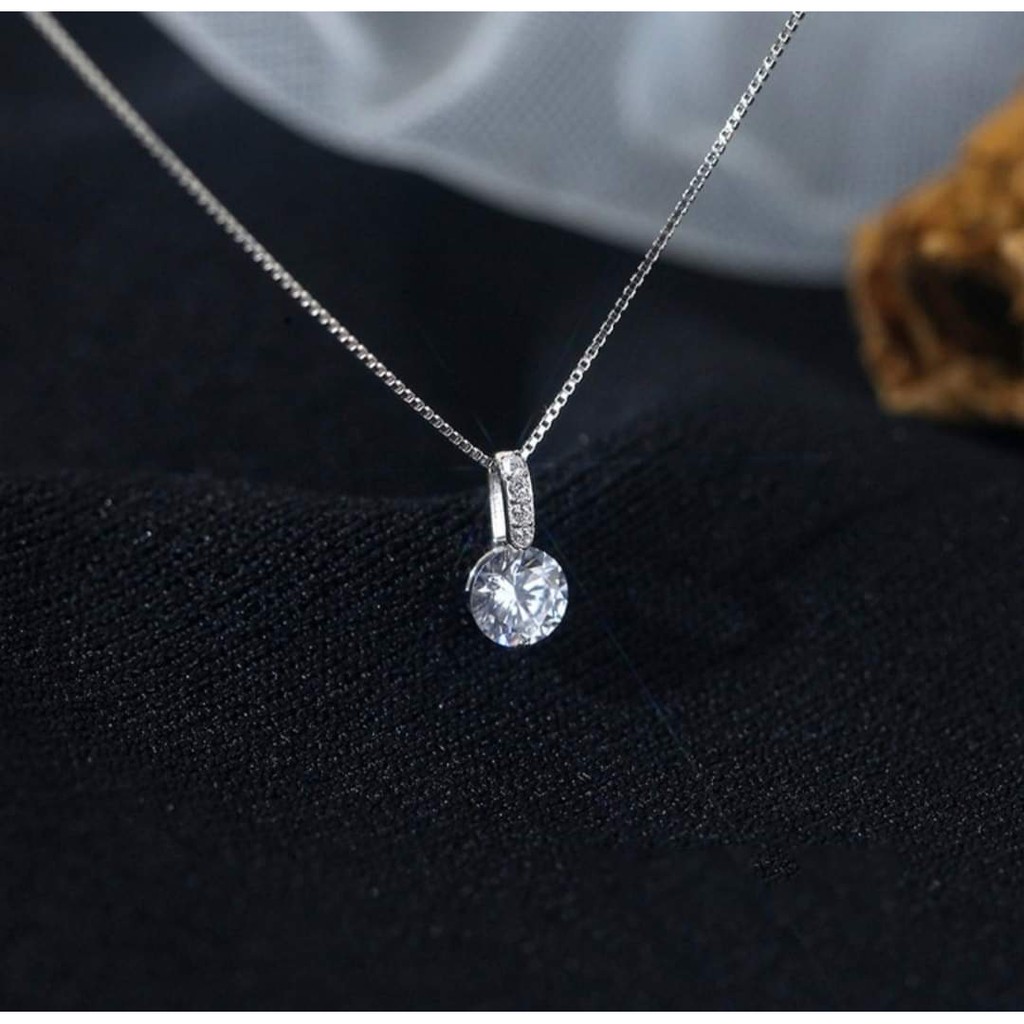 Dây chuyền bạc DaLiA Jewelry mặt đá dài lấp lánh chuẩn bạc ý, dễ phối đồ đi làm đi chơi, bền sáng bóng - D201
