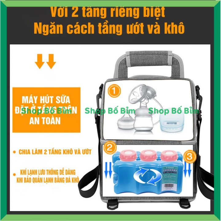 Balo VCOOL, Túi Xách Bỉm Sữa, Giữ Nhiệt Giữ Lạnh 2 Ngăn Bảo Quản Sữa Cho Bé Yêu