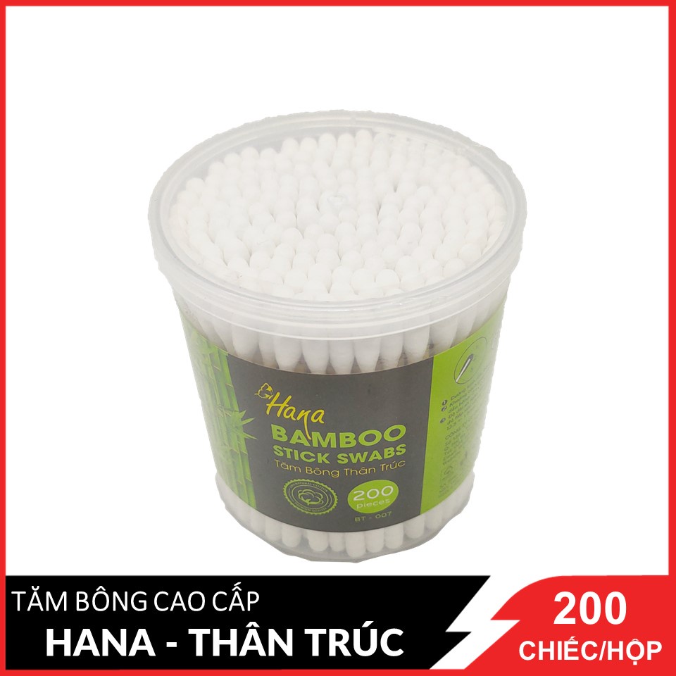 COMBO 2 Gói Tăm bông Hana hộp tròn thân trúc (Xanh Lá) 200 chiếc X2