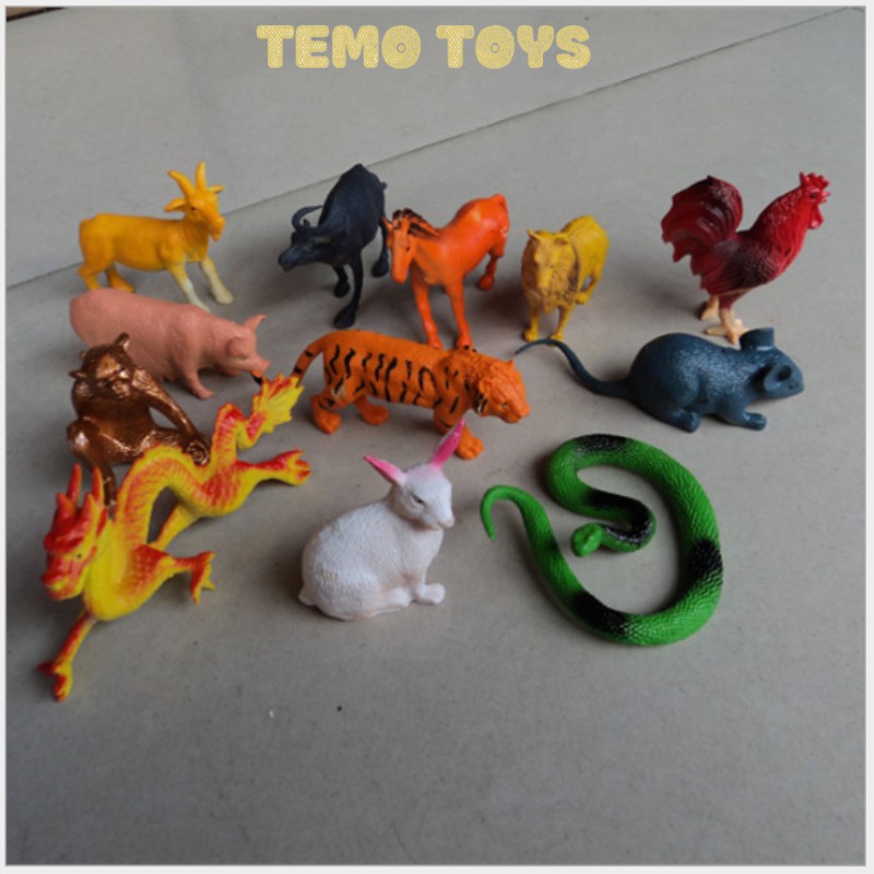 Đồ chơi trẻ em 12 con giáp cho bé , bộ đồ chơi động vật mô hình bằng nhựa Temo Toys