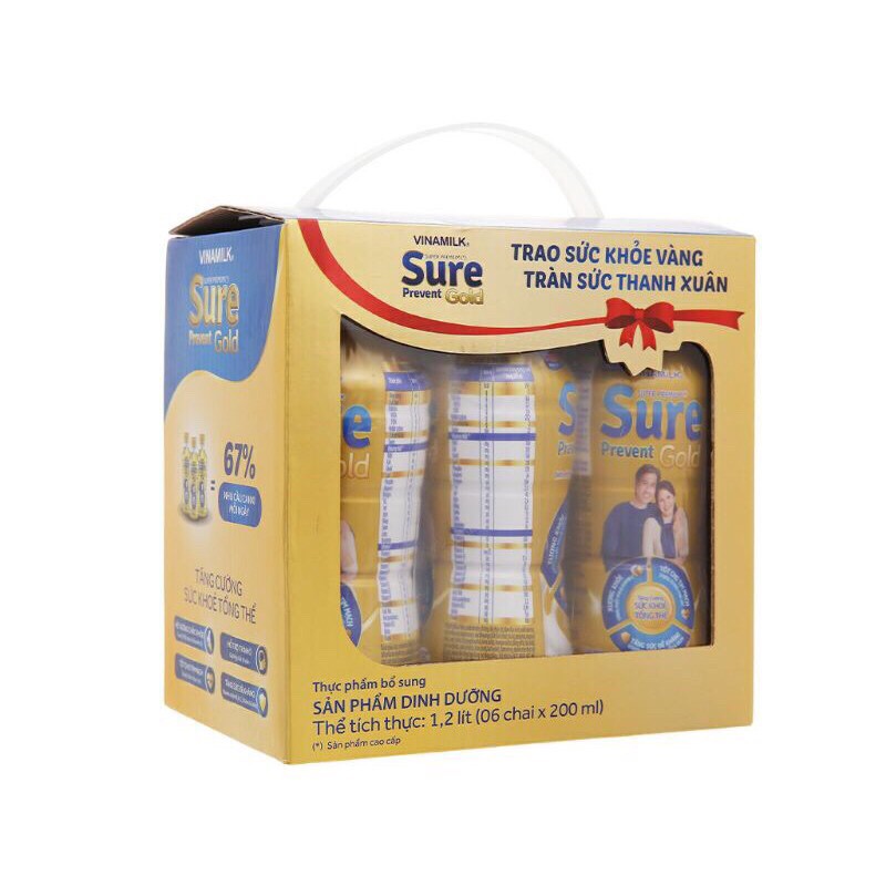 Thùng 24 chai sữa bột pha sẵn Vinamilk Sure prevent gold