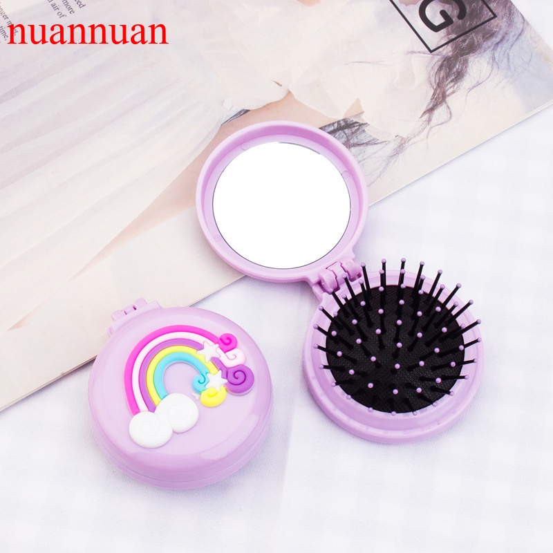 Lược nhựa chải tóc mát xa da đầu có gương trang điểm tiện lợi