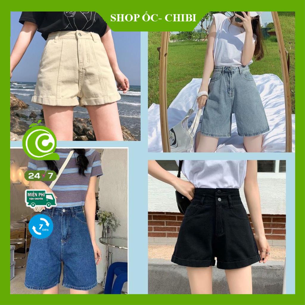 Quần sooc bò jean nữ ống suông ngố rộng baggy quần shorts bò jean nữ cạp cao sành điệu style năm 2022 Shop Ốc Chibi