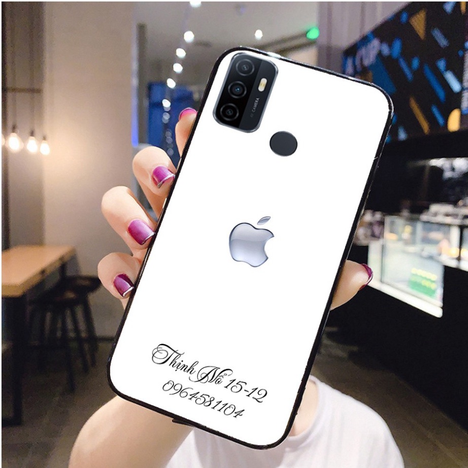 ỐP LƯNG OPPO A53/a52 kính in hình giả iphone thêm chữ kiểu