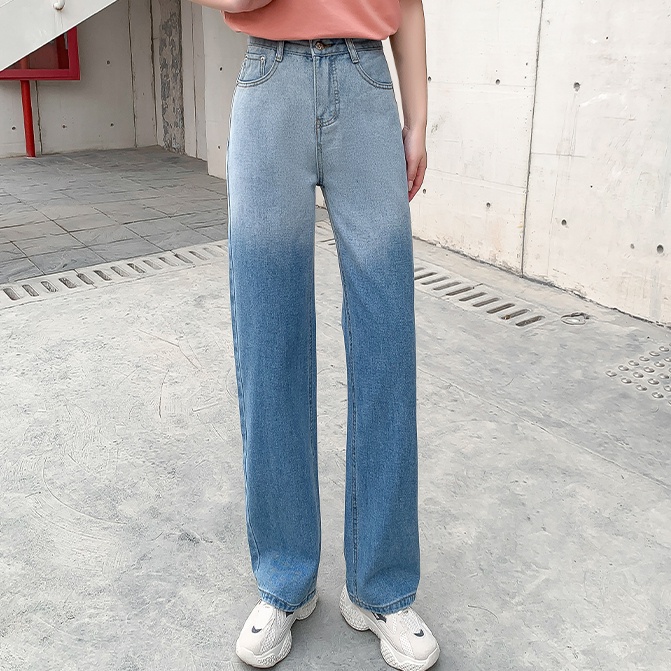 SUXI Quần Jean Dài Lưng Cao Dáng Rộng Màu Gradient Dễ Phối Đồ Thời Trang Xuân Hè Cho Nữ