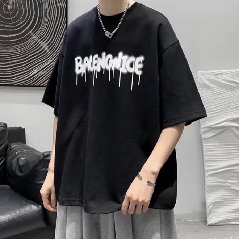 Áo Thun Mùa Hè Dáng Suông Cổ Tròn In Họa Tiết Chữ Phong Cách Hàn Quốc Thời Trang Cho Nam Và Nữ size M-8XL