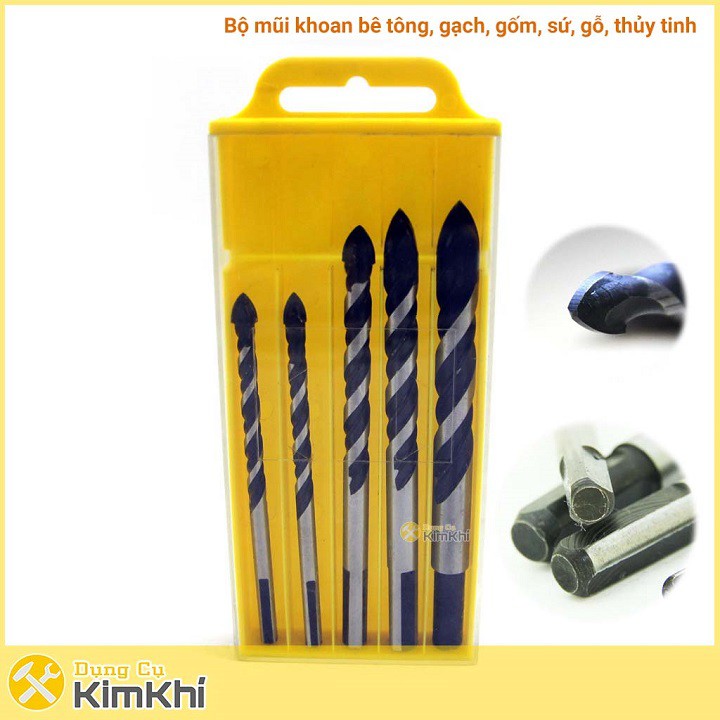 Bộ 5 mũi khoan đa năng mũi thép Tungsten 5-10.5mm khoan trên gạch,gốm,sứ,thủy tinh,bê tông,tường xi măng,đá,nhôm,gỗ