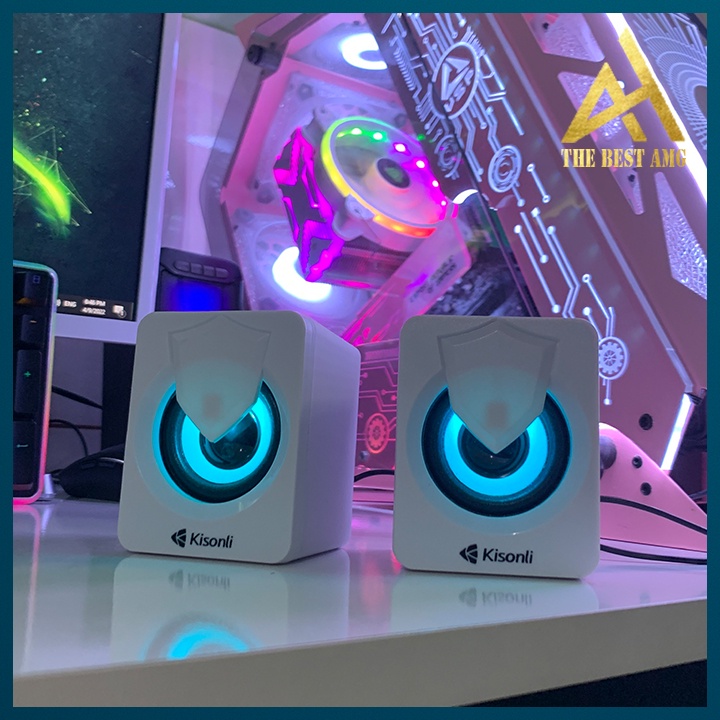 Loa Máy Tính Để Bàn Mini Đèn Led Rgb 2.0 AAP BO12 Màu Hồng Dễ Thương Loa Vi Tính Laptop Tivi Có Dây