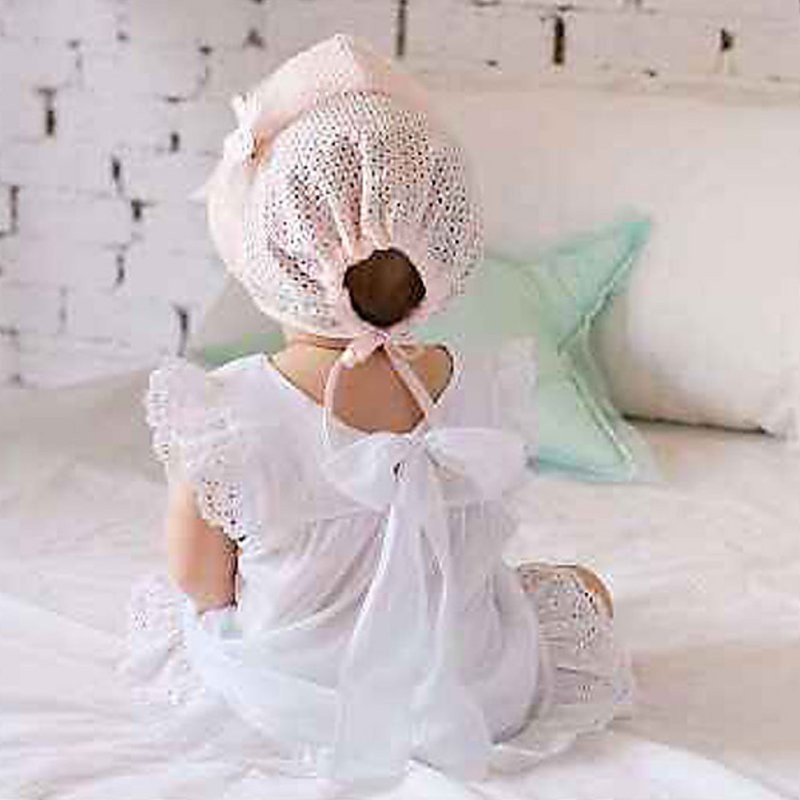 Nón chất Cotton phối ren hoa phong cách công chúa cho bé gái