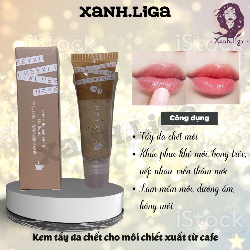 Tẩy tế bào chết môi HEYXI Coffee Lip Scrub 15g dưỡng ẩm, tẩy da chết môi cafe Xanh.liga