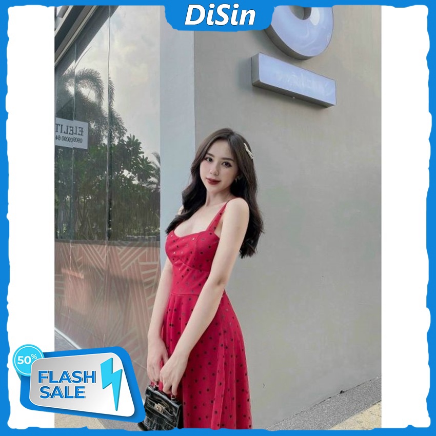 Đầm Lưới Hai Dây Mẫu Chấm Bi Có Mút Ngực Váy Hai Lớp Kiểu Dáng Xòe Công Chúa