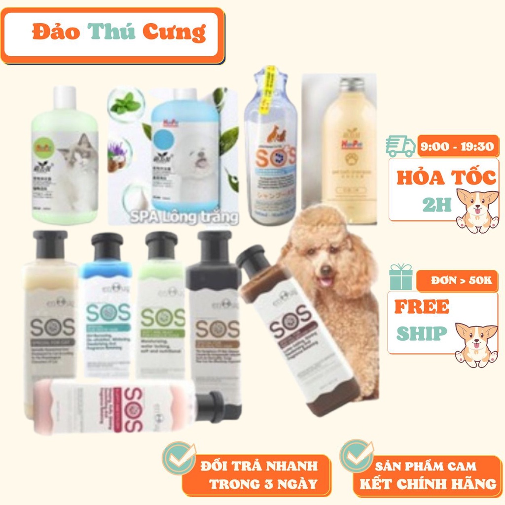(10 loại)  Sữa Tắm SOS SPA cao cấp phục hồi da và lông dành cho chó mèo. (dùng cho mọi loại chó mèo)