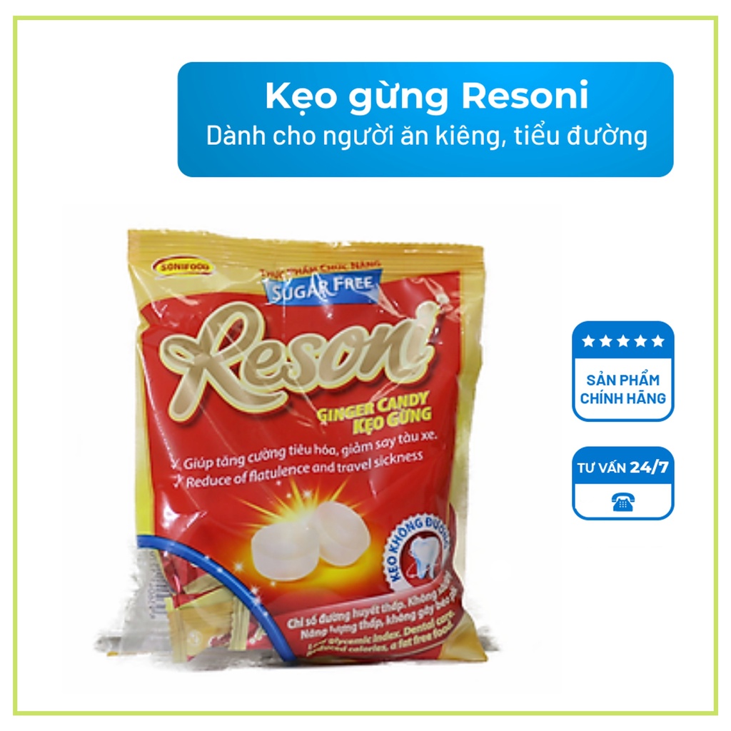 Kẹo Resoni Vị Gừng Cho Người Tiểu Đường Ăn Kiêng Gói 46g- Mẫu mới