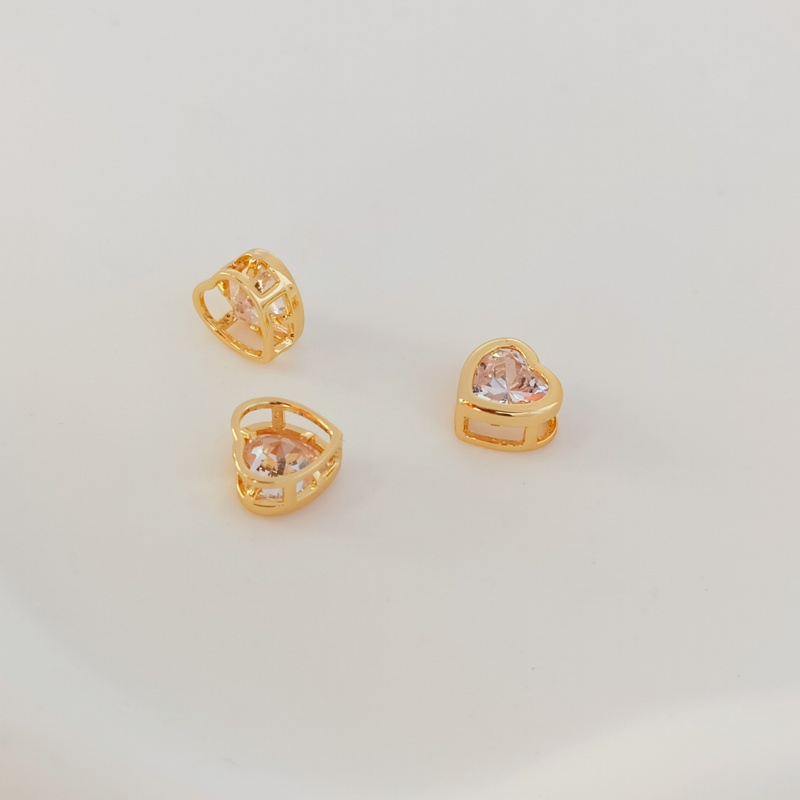 Hạt Xỏ Bằng Đồng 14K Hình Trái Tim Tròn/Vuông Đính Đá Zircon Màu Vàng Kim Làm Trang Sức Thủ Công