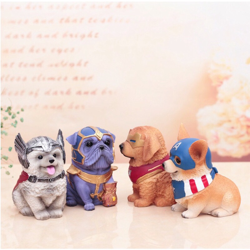 Bộ Mô Hình Tượng Cún Siêu Anh Hùng ( 4 Chú Chó,Cún Con Siêu Anh Hùng, Chó ThaNos,Captain,Thor Dog)Cực Dễ Thương Ảnh Thật