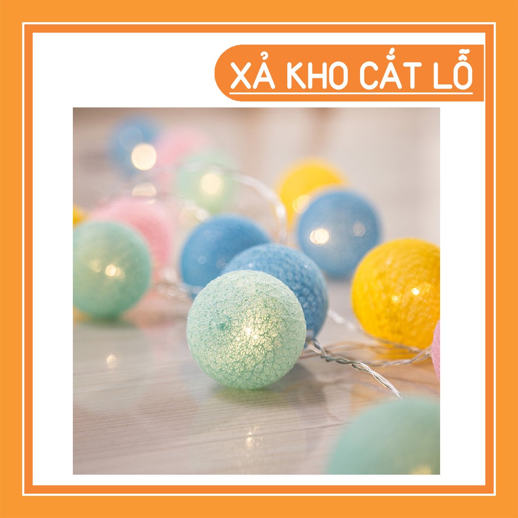 ) Dây Đèn Cotton Ball 4 Mét 20 Banh Led, Banh Vải, 4 Màu Pastel, Không Nhấp Nháy, Dùng Pin AA