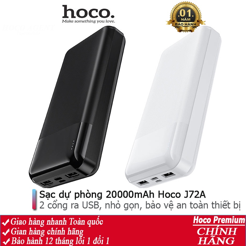 Pin sạc dự phòng Hoco J72A đèn báo pin, 2 cổng ra, tích điện 20000mAh - Chính hãng