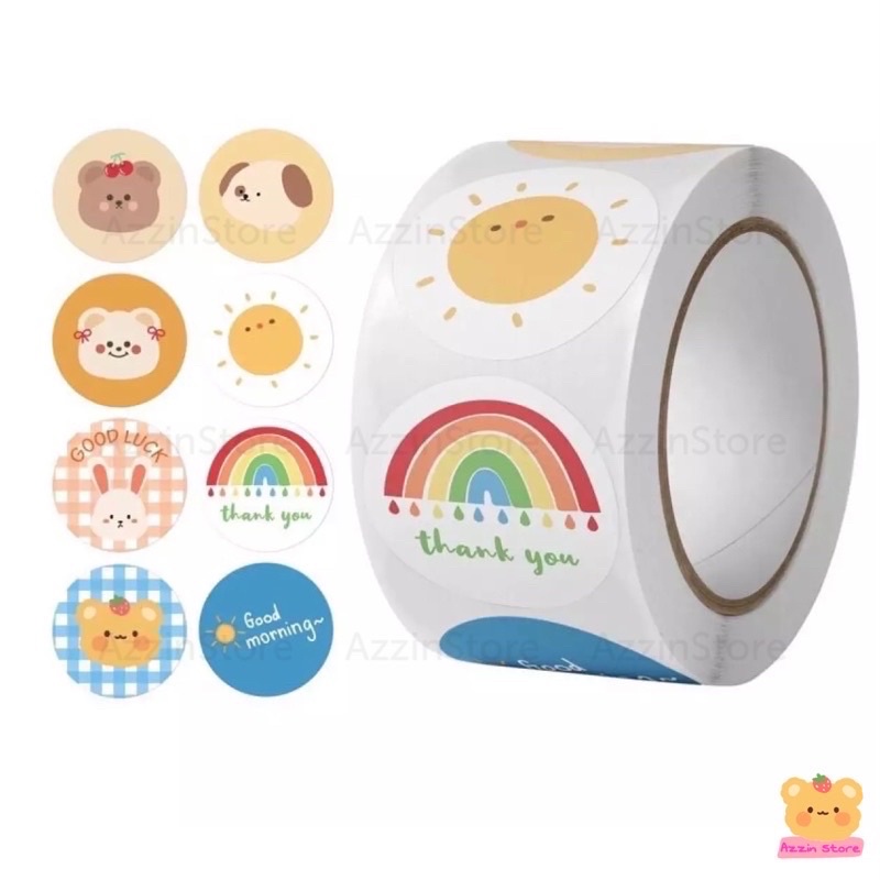 10 Tem Nhãn Dán Sticker Cám Ơn Decal 2.5cm/1Inch Thank You Gấu Thỏ  Hoạt Hình Caro Dễ Thương Azzin Store ND077