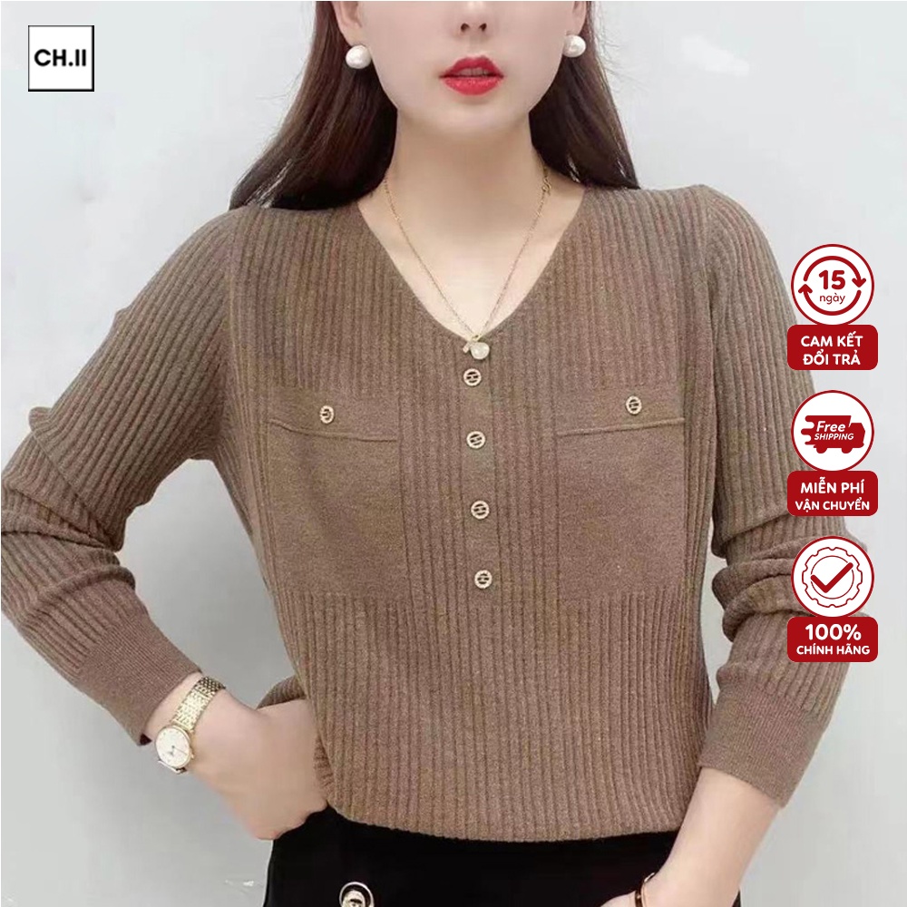 Áo len trung niên kiểu cổ tim, tay dài, sang trọng, cao cấp - Quà tặng mẹ, tặng bà mã AL102