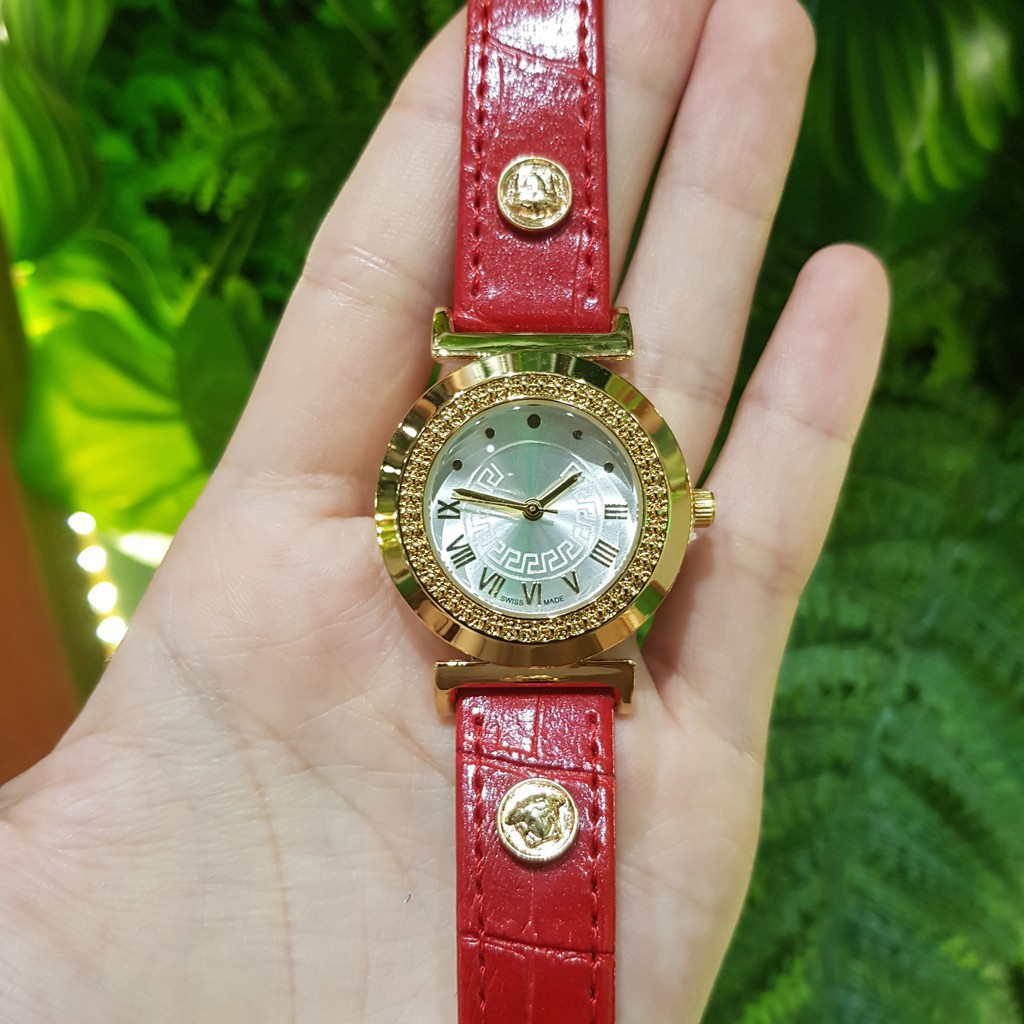 Đồng Hồ Nữ Vesac Dây Da Mặt Viền Vàng Sang Trọng Nhiều Màu Đen Đỏ Trắng Xanh Nâu - Tony Watch 68