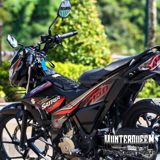 Tem rời cao cấp dán xe Satria F150 đen, phối đỏ trắng. Không bong tróc bay màu