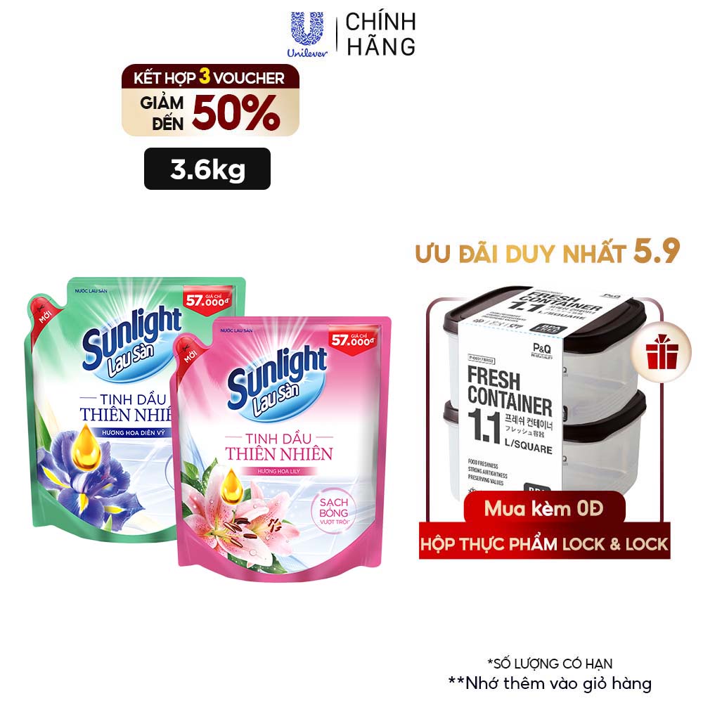 Nước Lau Sàn Sunlight Tinh Dầu Thảo Mộc Túi 3.6 Kg