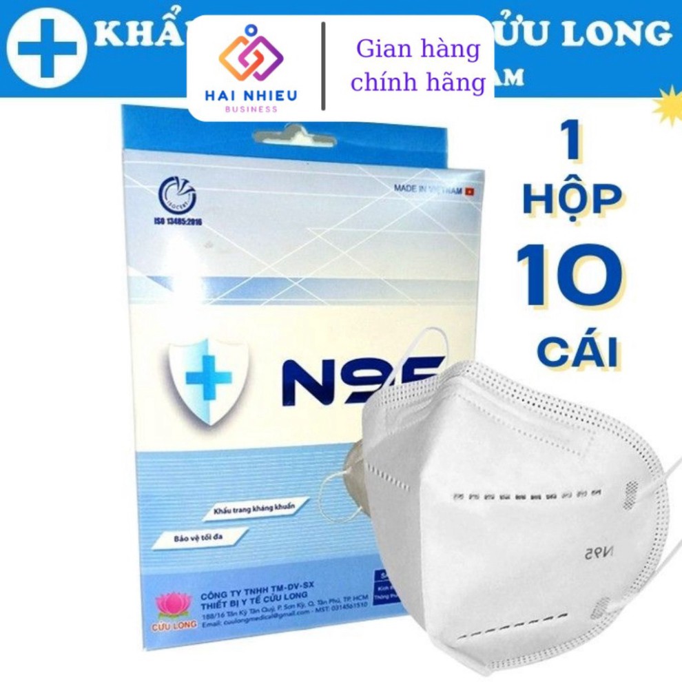 1 Hộp 10 Khẩu Trang N95 Thiết Kế Kháng Khuẩn Cao Cấp Chính Hãng N95 Cửu Long N95